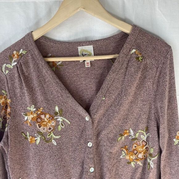 Anthropologie Fig & Flower Heather Pink Embroidered Tie Waist Cardigan S… - Picture 3 of 9